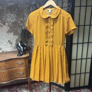 Forever 21 Mustard Yellow Peter Pan Collar Pleated Skirt Baby Doll Dress: SMALL